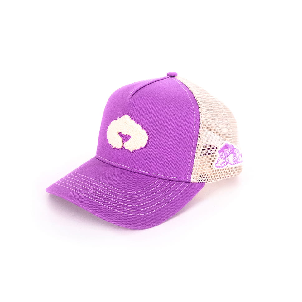 Casquette trucker Coziya® violette - broderie nuage chenille logo avant