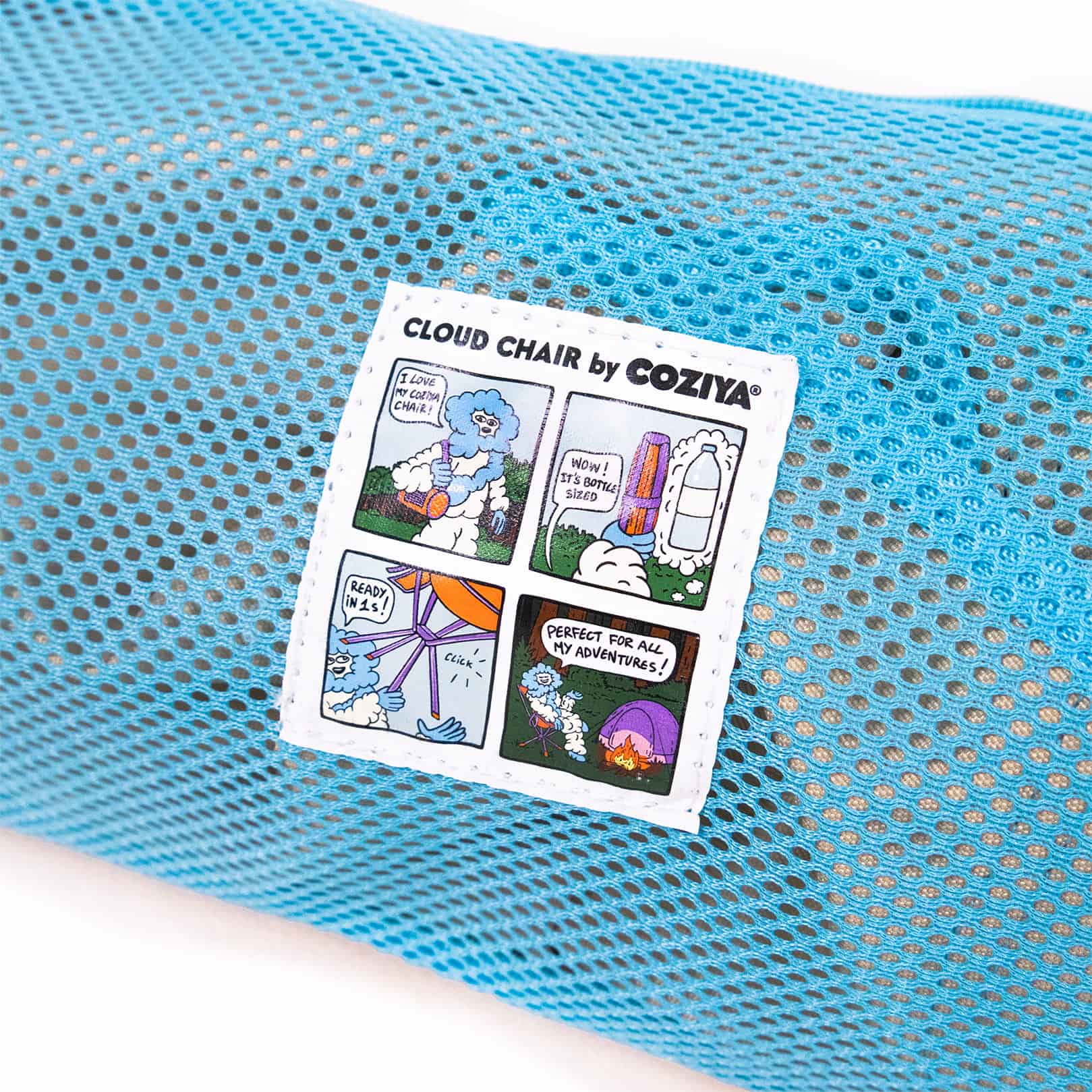 Étiquette chaise pliante Coziya Cloud Chair™ - détail qualité finitions