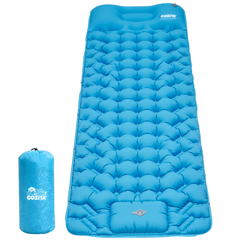 Matelas gonflable Coziya® rangé dans son sac compact de transport