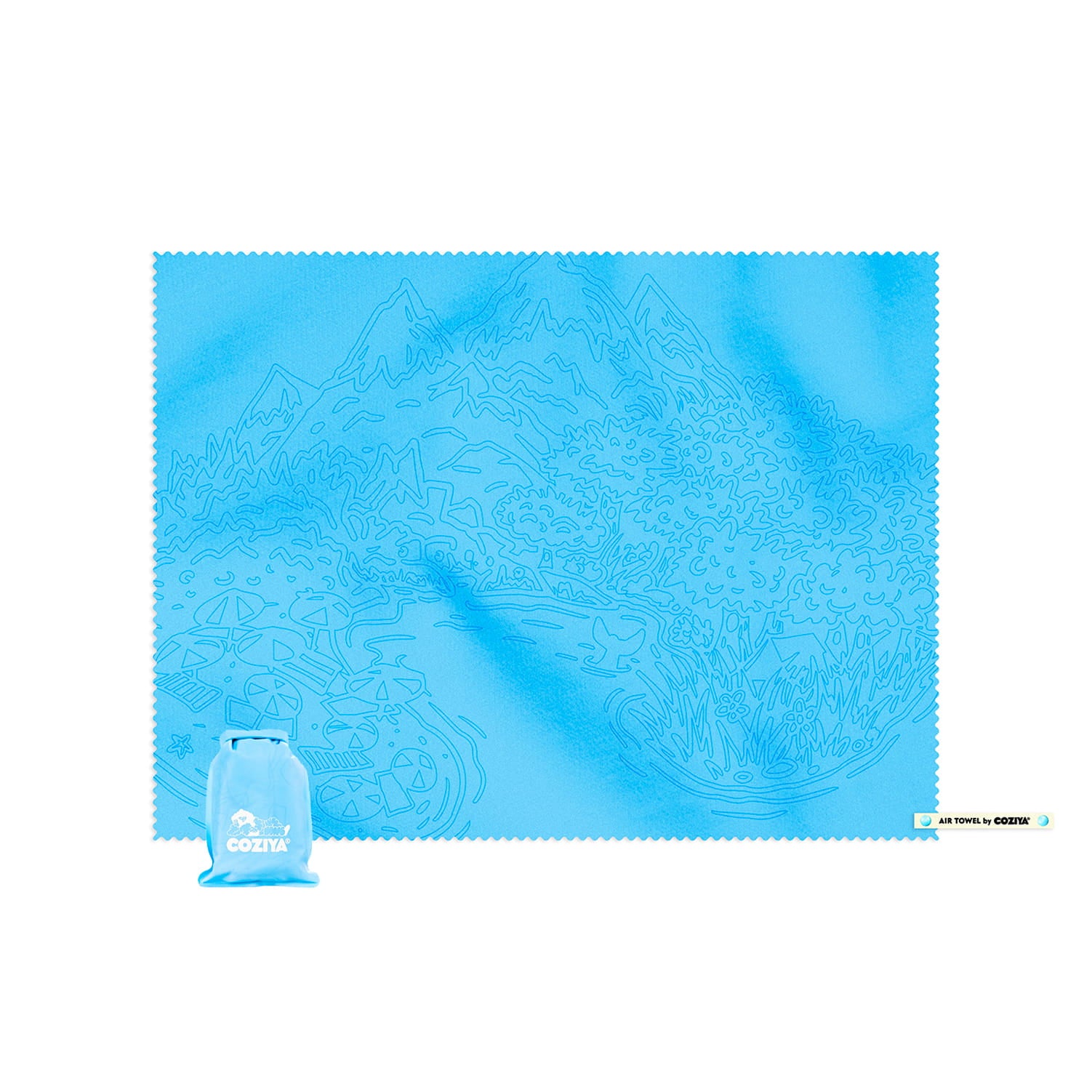 Serviette microfibre Air Towel™ Coziya® bleue avec pochette imperméable