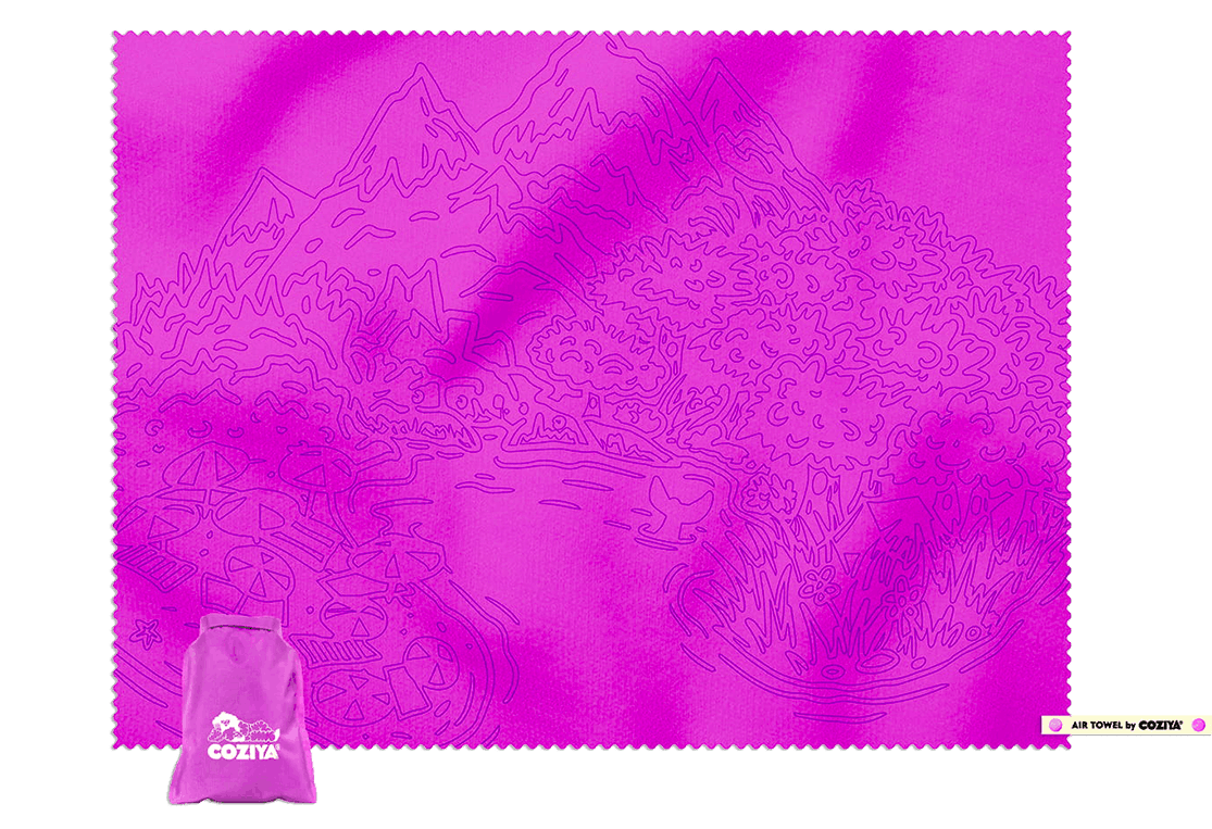 Serviette microfibre Air Towel™ Coziya® violette dépliée à plat