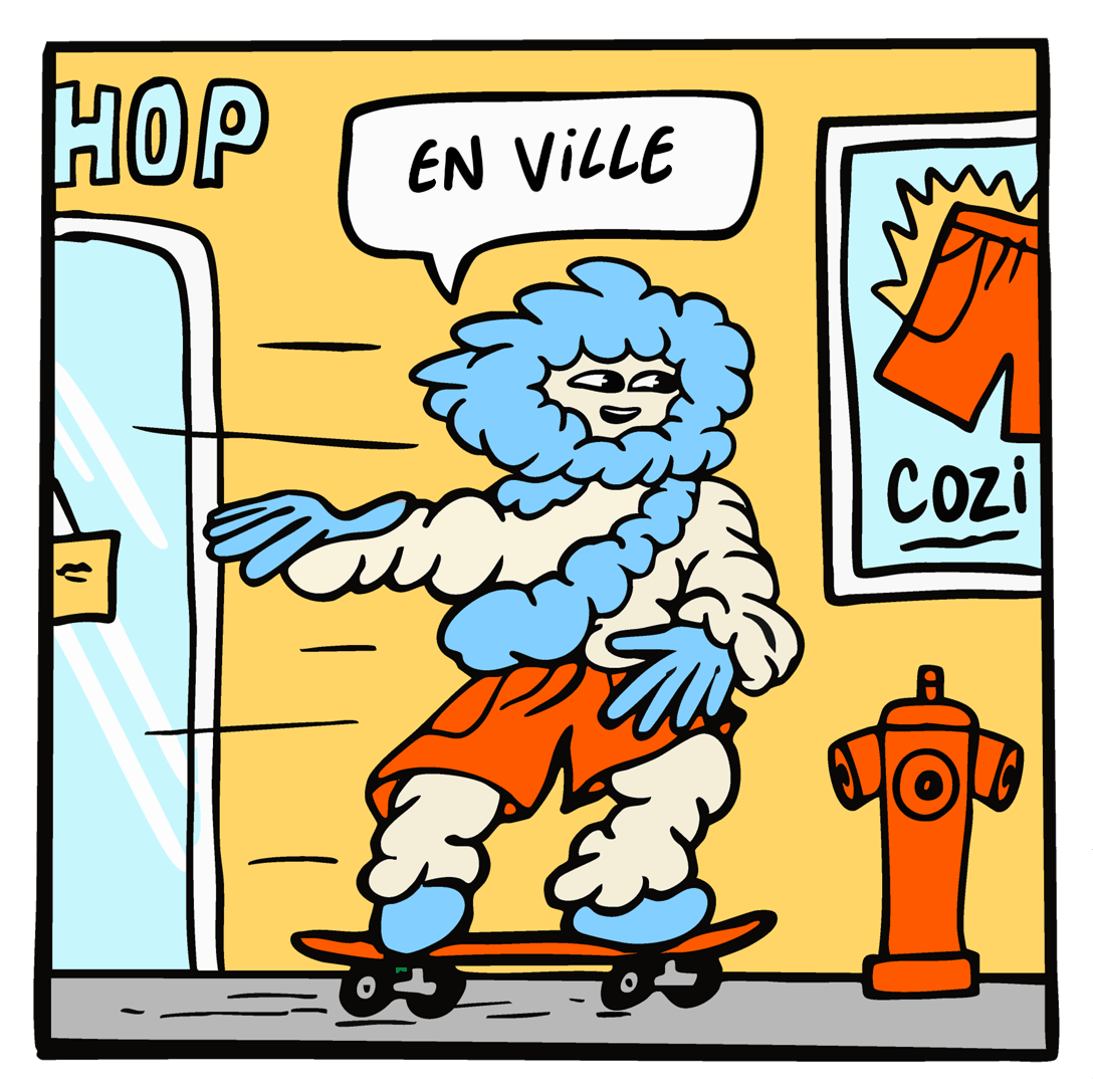La mascotte cozyboy qui se balade dans la rue